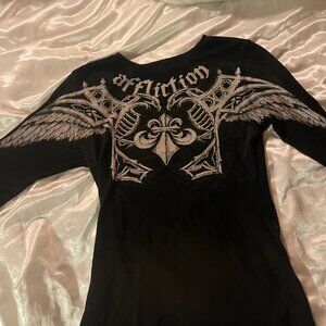 Affliction Detail Black Thermal Long Sleeve T-Shirt